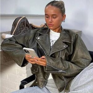 Zara Brown Faux Leather Jacket Small as seen on Molly Mae